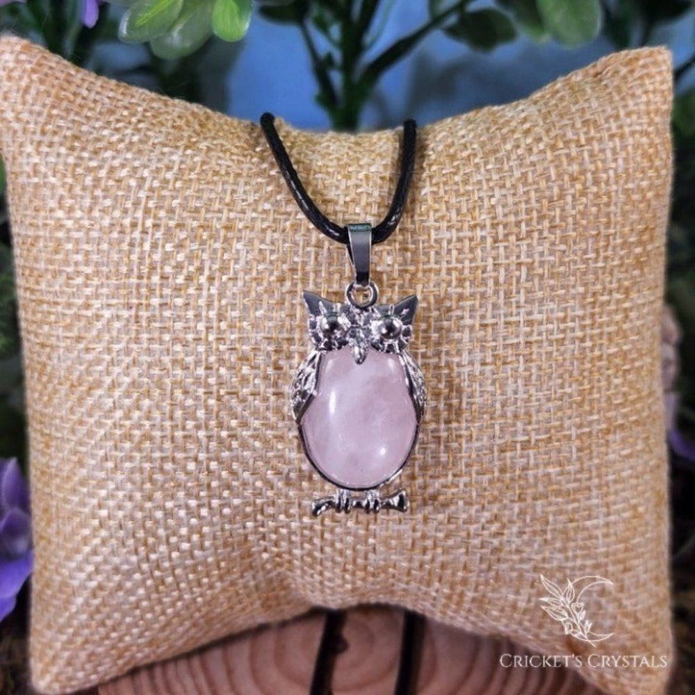 Rose Quartz Crystal Owl Necklace #926